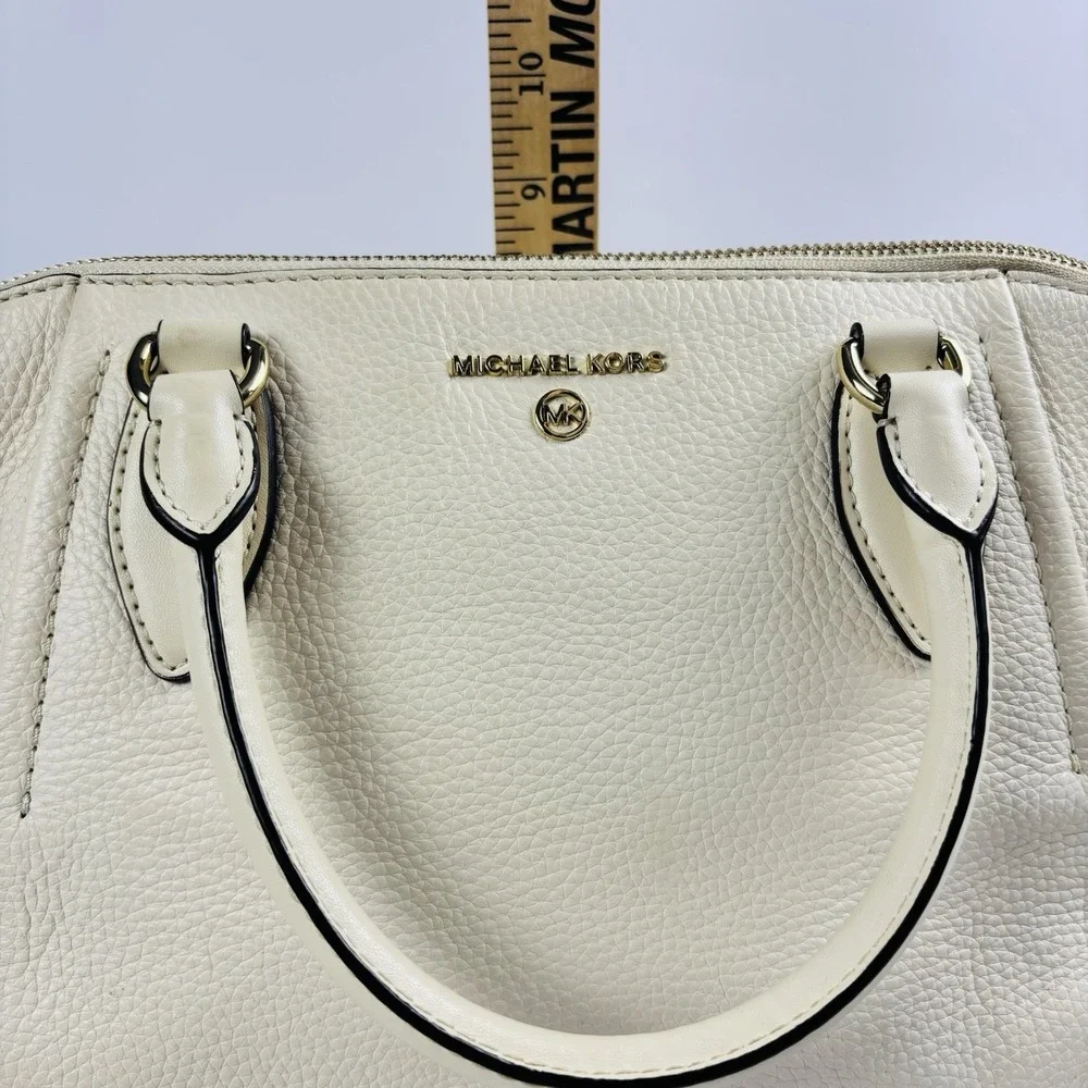 Michael Kors Sienna‎ Medium Pebbled Leather Satchel Bag Purse Soft White Chic